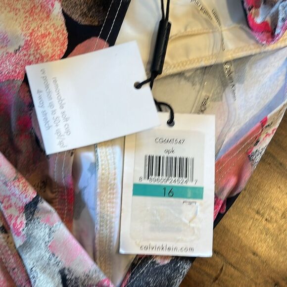Calvin Klein Watercolor One Piece Size 16 Neon pink, black, white New - Picture 7 of 10